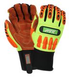 Flame Resistant Anti-Puncture Mechanical Leather Safety Work Gloves with TPR