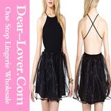 Cross Open Back Little Black Skater Dress