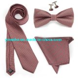 High Quality Microfiber Checkered Necktie Bowtie Hankerchief Tie Set with Cufflink