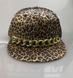 Six Panel Leopard Print Snapback Cap with Chain