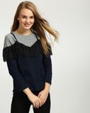 Hot Sale Blue 100% Cotton Plain Color Lace 2 in 1 Sweatshirts