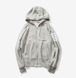 Hot Sale Plain Grey Full Zipper up Cotton Hoodie with Side Pocket