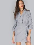 2017 New Designs Women Hot Sale Tie Cuff Pinstripe Wrap Dresses