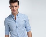 Light Blue Button Down Collar Slim Fit Men Shirt