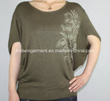 Women Knitted Round Neck Short Sleeve Clothing with Printed (11SS-120)