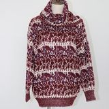 Over Size Fashionable Jacquard Women's Pullover in Heavy Guage with Tutle Neck and Long Sleeves