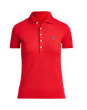 Women's Red Skinny Fit Stretch Mesh Polo Shirt