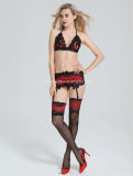 Woman Lace Open Cup Bra Set Suspender Stocking Sexy Lingerie