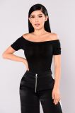 Black Strapless Sexy Women Bodysuit Tops with Short Sleeve Bodysuit Tops