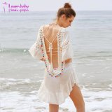 Crochet Insert Backless Tassel Tie POM POM Cover up Beach Dress