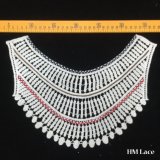 34*24cm Embroidery Collar Venise Lace Stripes Neckline Applique Trim Beautiful White Cotton Whitework Point Collar Lace Fabric with Spotted Fringe Hm2025