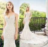 V-Neck Lace Bridal Gowns Cathedral Long Wedding Dress D1947