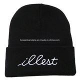 Factory Produce Logo Embroidered Acrylic Knit Black Cuff Beanie