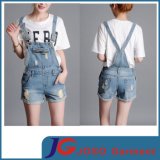 Girls Zipper Pocket Fashion Short Jean Braces Trousers (JC6097)