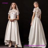 New Modern Style Illusion Jewel Sweetheart Neckline Short Sleeves Heavily Embellished Romantic A Line Wedding Dress with Sweep Train
