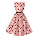 Kitty Printing Audrey Hepburn Plus Size Cotton Dress for Girls