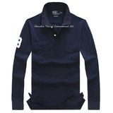 100% Cotton Men's Long Sleeve Polo Shirt with Applique Logo