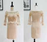 D1192 Hot Sale Sexy O-Neck Beaded 1/2 Sleeve Lace Ruffle Evening Dress with Embroidery Gowns Women Elegant Prom Dresses Formal Evening Gown