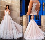 Blush Pink Bridal Gowns Tulle French Lace Sheer Back Wedding Dress Lb2017728