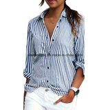 Lasperal Women Striped Long Sleeve Shirt Turn-Down Collar Loose Blusas Femme Autumn Fall Casual Tops Sexy Tee