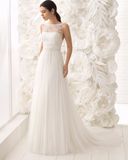 Sexy Open Back Boat Neck Beading Lace and Tulle Bridal Dress Wedding Gown