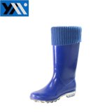 Blue Solid Outsole Transparents fashion PVC Waterproof Rain Boots with Callor