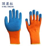 7G Orange Acrylic Liner Gloves with Blue Latex Coated