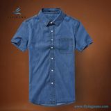 New Style Summer Casual Short Sleeves Men Denim Shirts with Pure Color by Fly Jeans