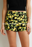 Lemon Print Concealed Side Zipper Flat Front and Pocketless Design Shorts