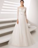 Elegant Long Sleeve Lace and Organza Bridal Dress Wedding Gown
