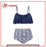 Two-Piece off-Shoulder Ruffled Lotus Leaf Strap Bikini Stripe Print Multicolor High Waist Swimwear