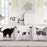 Lovely Cat Cotton Linen Printed Cushion Cover Without Filler (35C0164)