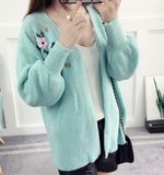 Embroidered Lady Cardigan Long Lantern Sleeves Women Sweater (BTQ224)