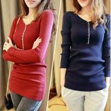 V Collar Long Sleeved Button Bottoming Shirt (BTQ004)