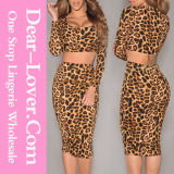Leopard Print Long Sleeves Skirt Set