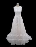 Aolanes Champagne Lace Fold Skirt Wedding Dress