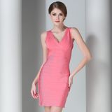 Womens Bandage Dress with Sleeveless Backless V-Neck Short Dress