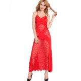 Red Sexy Lace See Through Long Women Dress