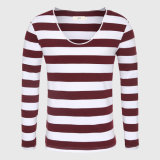 White and Red Stripe Cotton Long Sleeve T-Shirt for Men