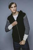 Fashion Knitting Men Hooded Cardigan with Zipper