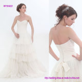 Strapless Tulle Lace and Silk Gauze Wedding Dress with Lace Short Bow