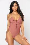 One Piece Lace up Front Low Back Adjustable Straps Lace up Later One Piece Swim Suit Mauve Sexy Swimsuit