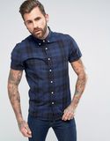 Stretch Slim Check Shirt in Blue