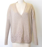 Wool Cashmere Women V-Neck Pure Color Knit Sweater Jumper