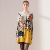 2017 New Oversize Ladies Knitted Sweater, Acrylic Printing Pullover