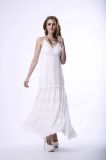 Ladies White Long Lace Slip Evening Dress