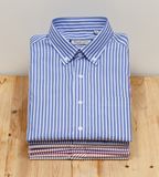 Men Stripes Half Sleeve Button Down Collar Shirts