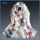 Hot Sell Shawls Printed Machine Hemming 100% Silk Women Scarfs