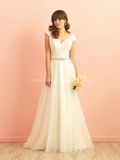 2016 Morden Cap Sleeve Lace Beach Wedding Dress