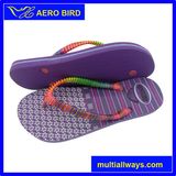 Lovely Flower Print PE Slipper with Color Strap